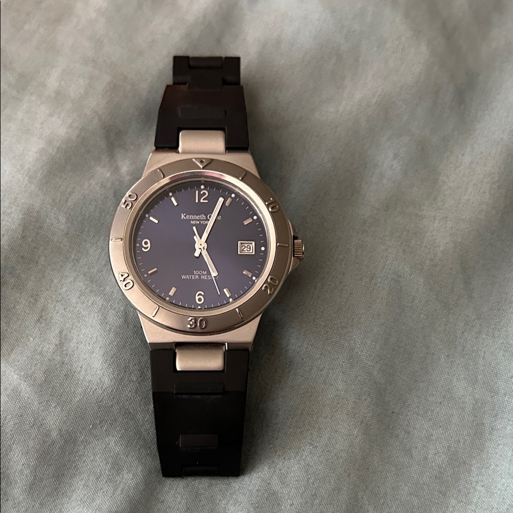 Kenneth Cole Men's Stainless Silver Case Watch with Blue Dial and Black Strap